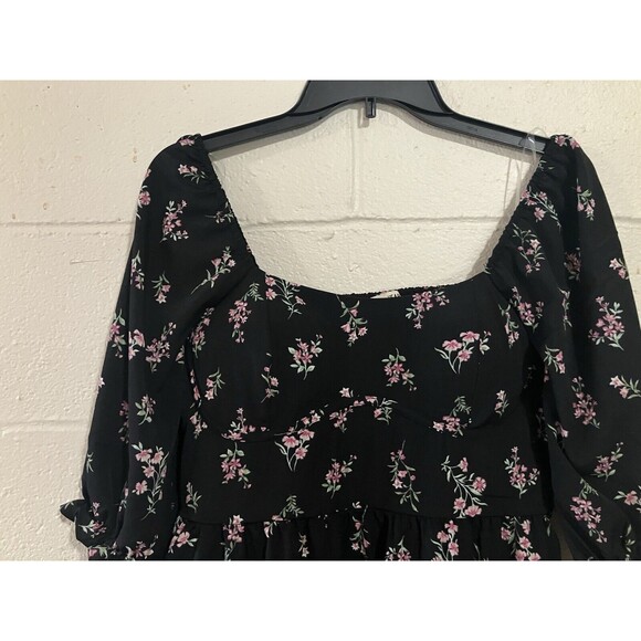 Inspired Heart Mini Dress Womens Size L Black Pink Floral - Picture 4 of 16